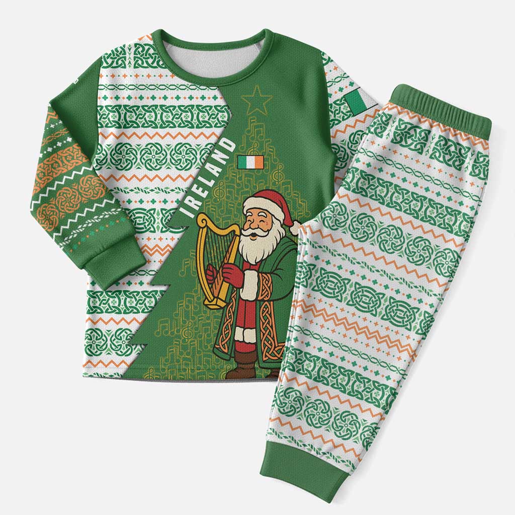 Ireland Christmas Pajama Set with Celtic Harp Santa and Green Holiday Pattern - Wonder Print Shop