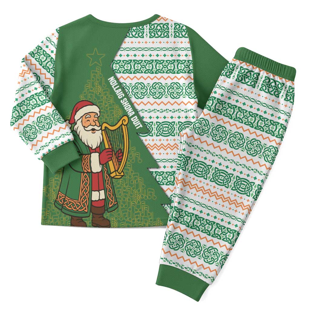 Ireland Christmas Pajama Set with Celtic Harp Santa and Green Holiday Pattern - Wonder Print Shop