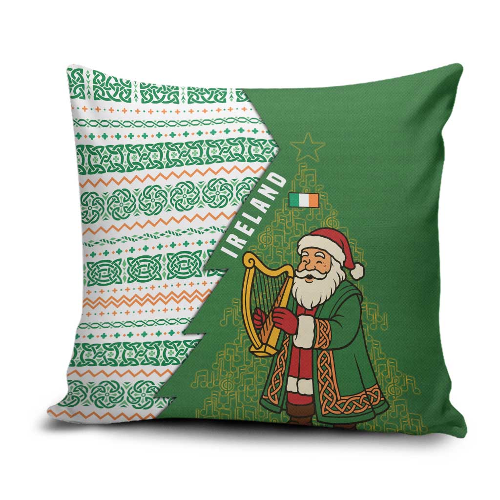 Ireland Christmas Pillow Cover with Celtic Harp Santa and Green Holiday Pattern - Wonder Print Shop