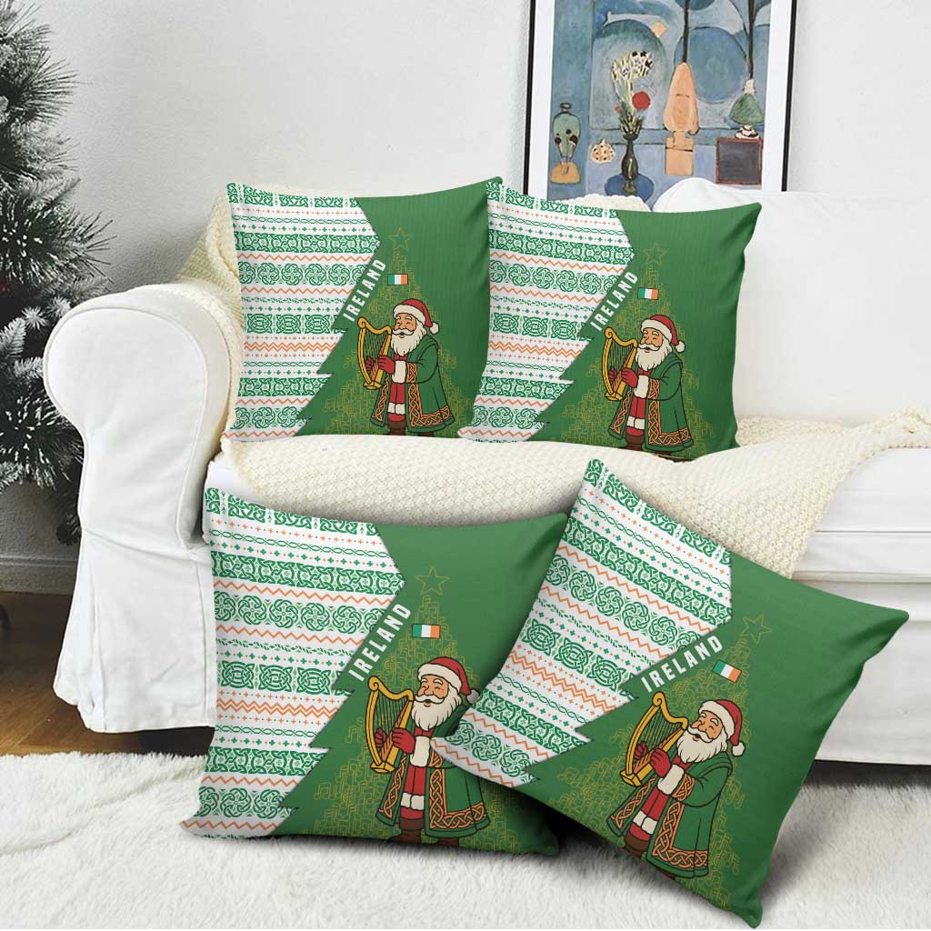 Ireland Christmas Pillow Cover with Celtic Harp Santa and Green Holiday Pattern - Wonder Print Shop