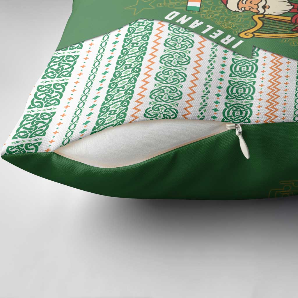 Ireland Christmas Pillow Cover with Celtic Harp Santa and Green Holiday Pattern - Wonder Print Shop