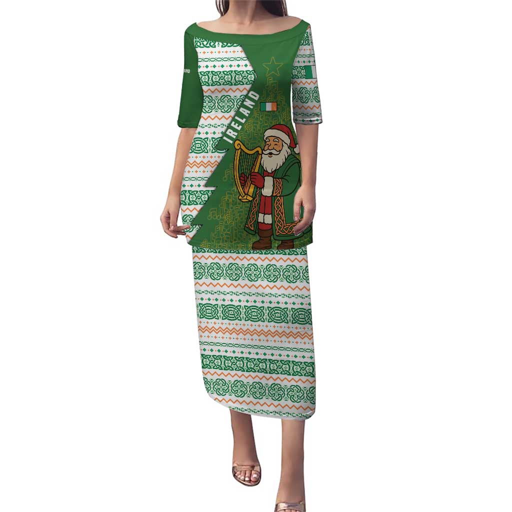 Ireland Christmas Puletasi with Celtic Harp Santa and Green Holiday Pattern - Wonder Print Shop