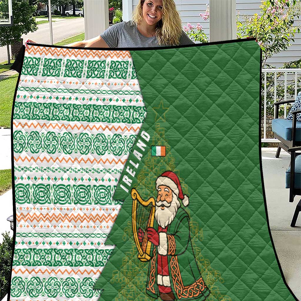 Ireland Christmas Quilt with Celtic Harp Santa and Green Holiday Pattern - Wonder Print Shop