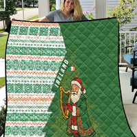 Ireland Christmas Quilt with Celtic Harp Santa and Green Holiday Pattern - Wonder Print Shop