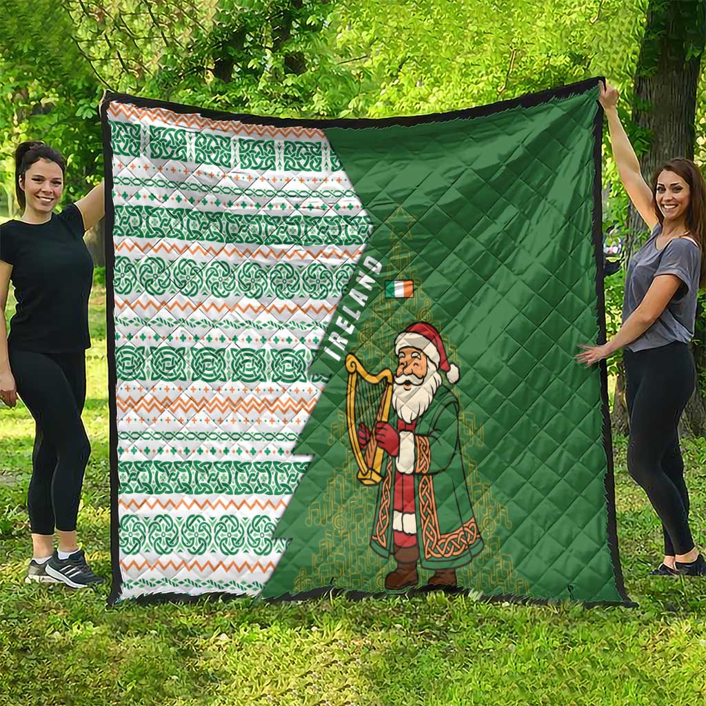 Ireland Christmas Quilt with Celtic Harp Santa and Green Holiday Pattern - Wonder Print Shop