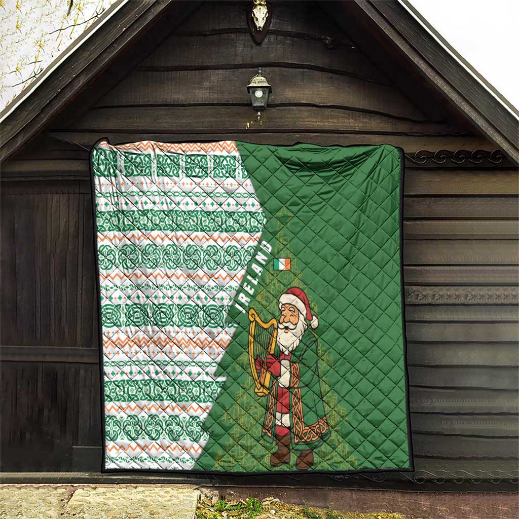 Ireland Christmas Quilt with Celtic Harp Santa and Green Holiday Pattern - Wonder Print Shop