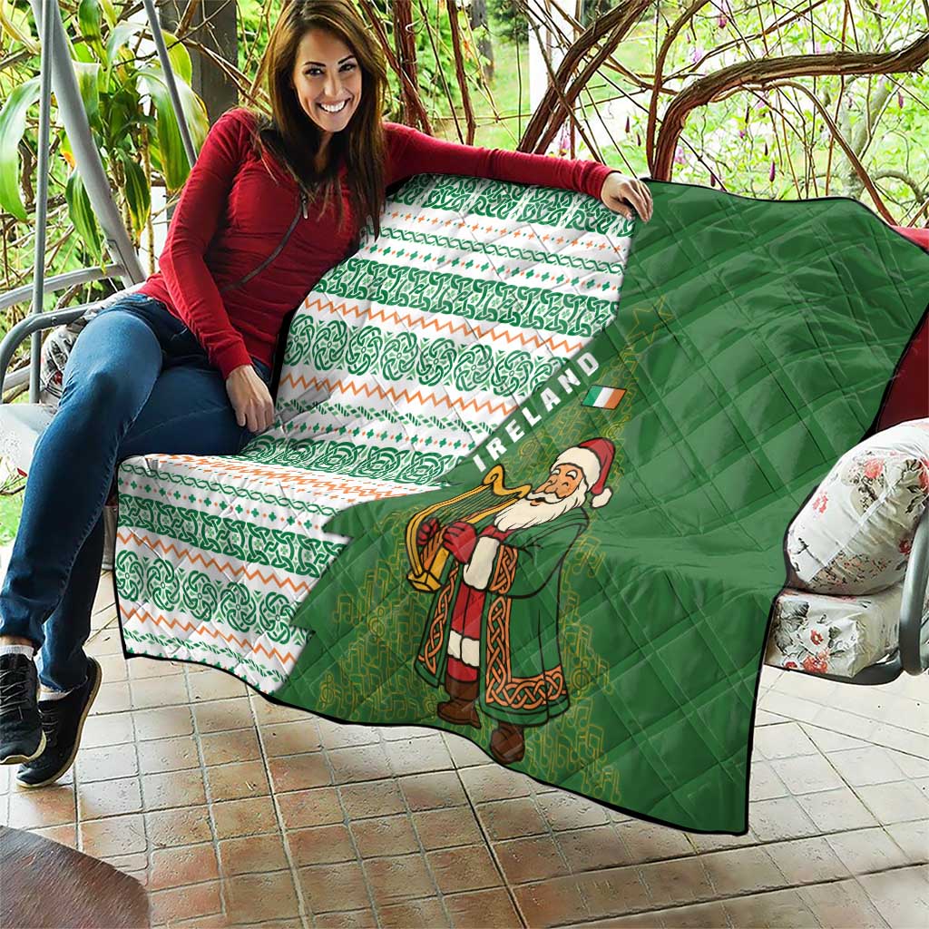 Ireland Christmas Quilt with Celtic Harp Santa and Green Holiday Pattern - Wonder Print Shop