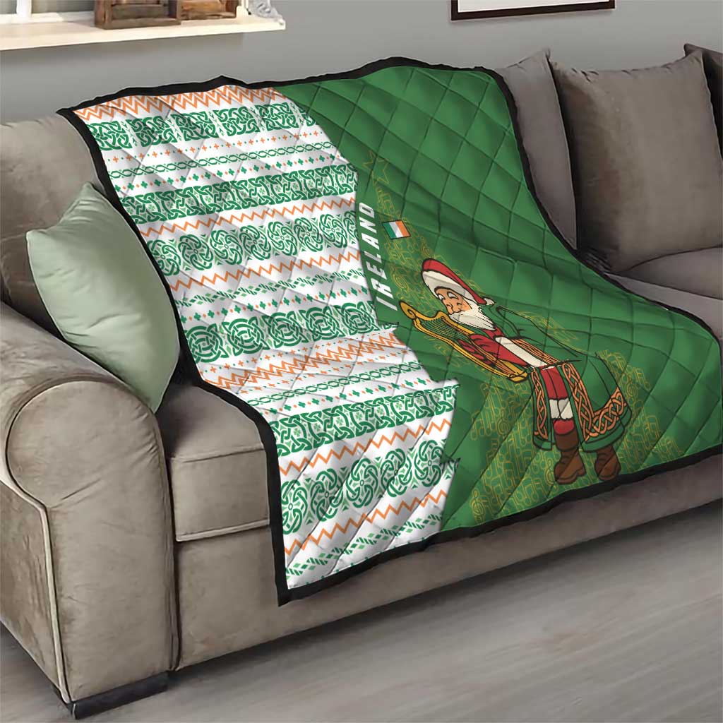 Ireland Christmas Quilt with Celtic Harp Santa and Green Holiday Pattern - Wonder Print Shop