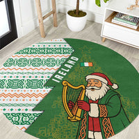 Ireland Christmas Round Carpet with Celtic Harp Santa and Green Holiday Pattern - Wonder Print Shop
