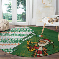Ireland Christmas Round Carpet with Celtic Harp Santa and Green Holiday Pattern - Wonder Print Shop
