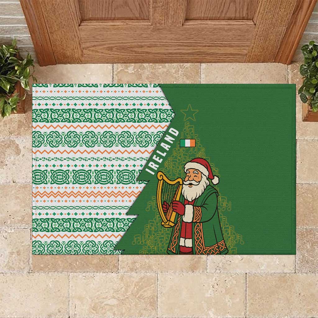 Ireland Christmas Rubber Doormat with Celtic Harp Santa and Green Holiday Pattern - Wonder Print Shop
