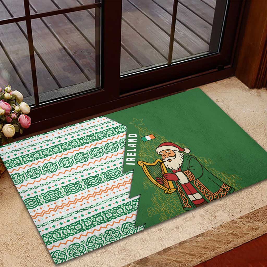 Ireland Christmas Rubber Doormat with Celtic Harp Santa and Green Holiday Pattern - Wonder Print Shop