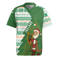 Ireland Christmas Rugby Jersey with Celtic Harp Santa and Green Holiday Pattern - Wonder Print Shop