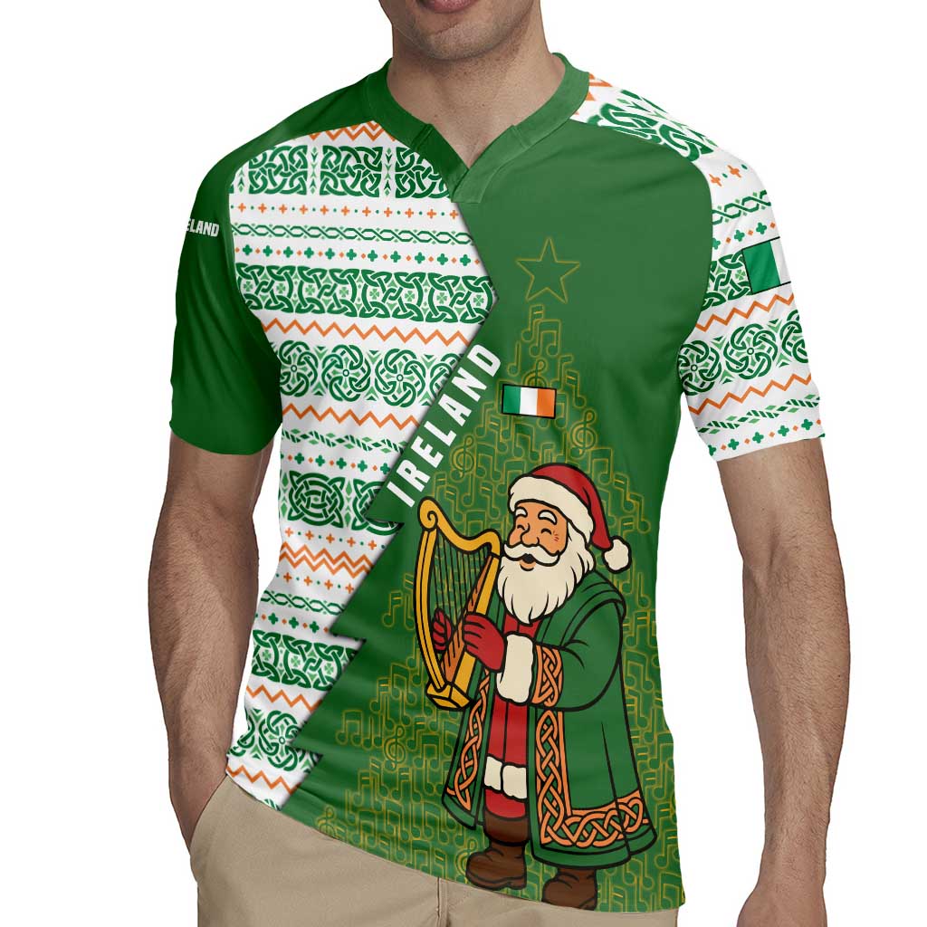 Ireland Christmas Rugby Jersey with Celtic Harp Santa and Green Holiday Pattern - Wonder Print Shop