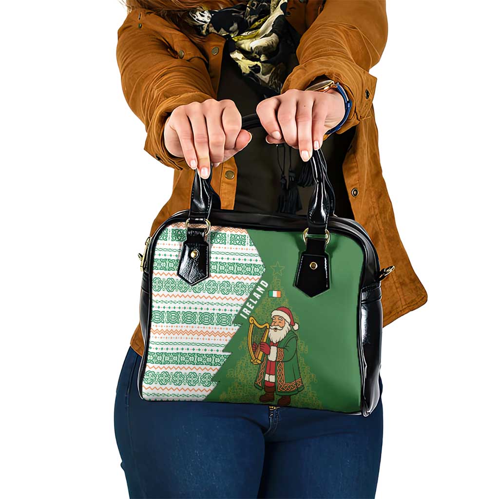 Ireland Christmas Shoulder Handbag with Celtic Harp Santa and Green Holiday Pattern - Wonder Print Shop