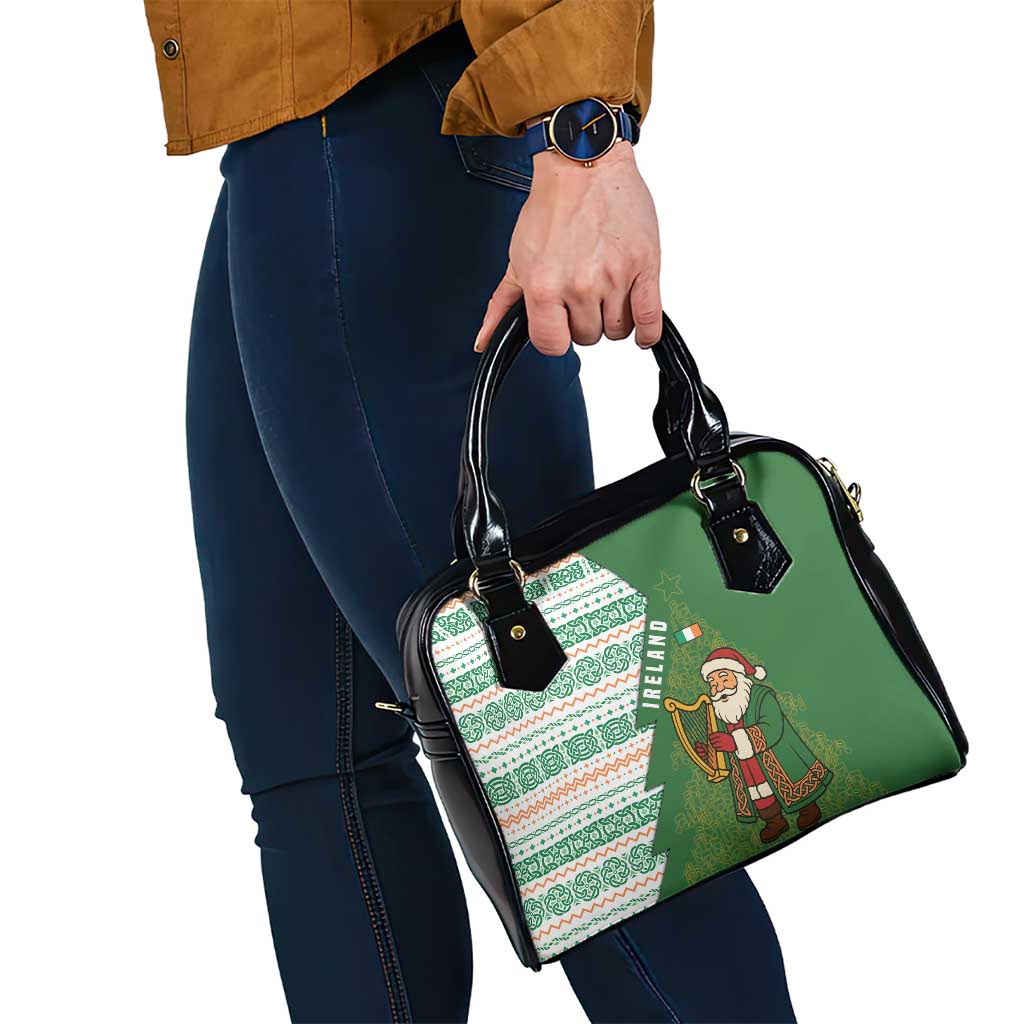 Ireland Christmas Shoulder Handbag with Celtic Harp Santa and Green Holiday Pattern - Wonder Print Shop