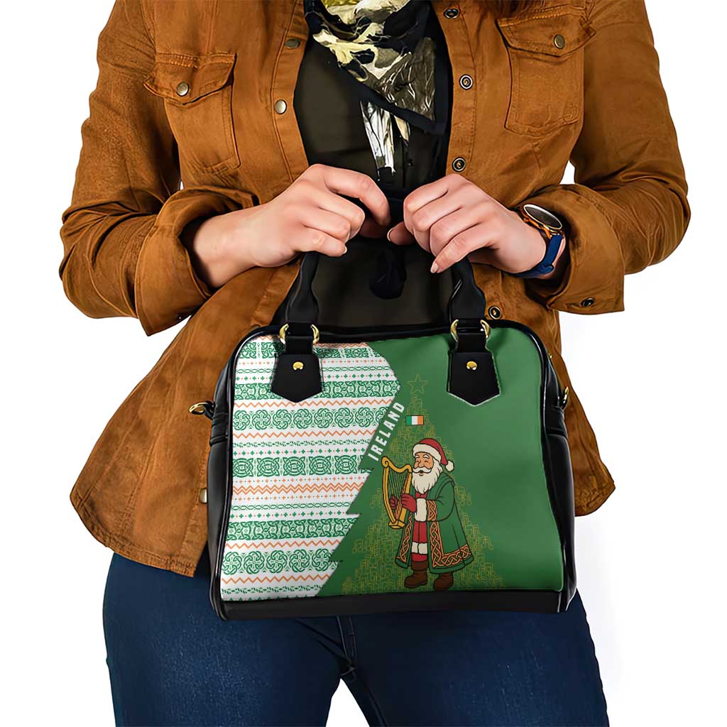Ireland Christmas Shoulder Handbag with Celtic Harp Santa and Green Holiday Pattern - Wonder Print Shop