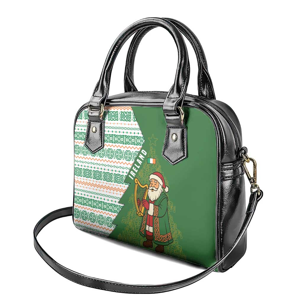 Ireland Christmas Shoulder Handbag with Celtic Harp Santa and Green Holiday Pattern - Wonder Print Shop