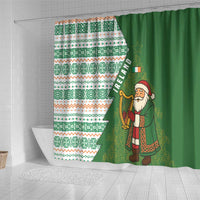Ireland Christmas Shower Curtain with Celtic Harp Santa and Green Holiday Pattern - Wonder Print Shop
