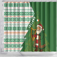 Ireland Christmas Shower Curtain with Celtic Harp Santa and Green Holiday Pattern - Wonder Print Shop