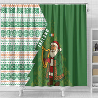 Ireland Christmas Shower Curtain with Celtic Harp Santa and Green Holiday Pattern - Wonder Print Shop