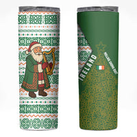 Ireland Christmas Skinny Tumbler with Celtic Harp Santa and Green Holiday Pattern - Wonder Print Shop