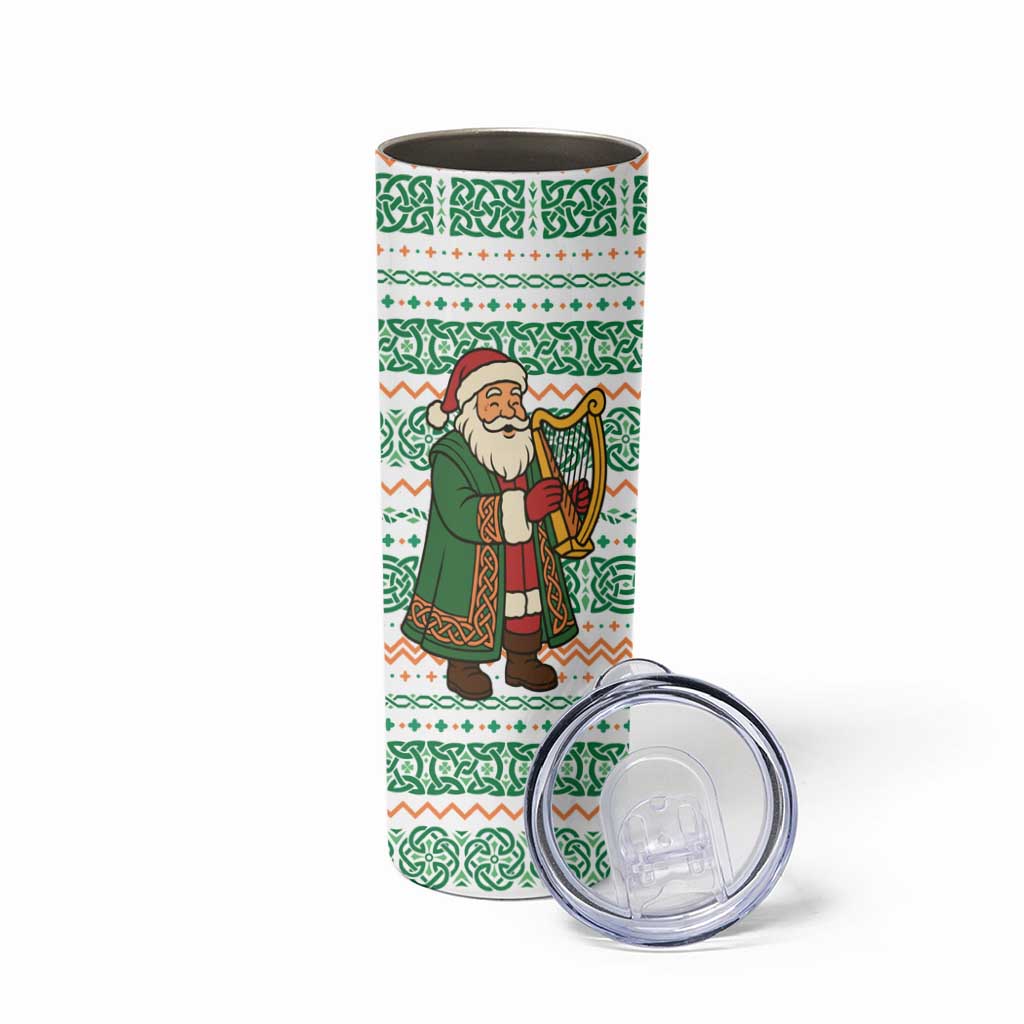 Ireland Christmas Skinny Tumbler with Celtic Harp Santa and Green Holiday Pattern - Wonder Print Shop
