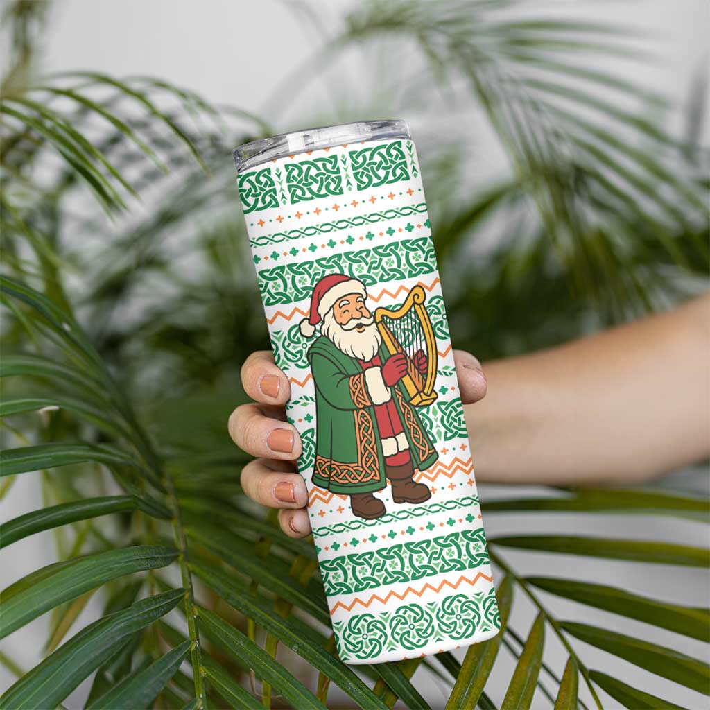 Ireland Christmas Skinny Tumbler with Celtic Harp Santa and Green Holiday Pattern - Wonder Print Shop