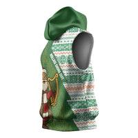 Ireland Christmas Sleeveless Hoodie with Celtic Harp Santa and Green Holiday Pattern - Wonder Print Shop