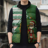 Ireland Christmas Sleeveless Puffer Jacket with Celtic Harp Santa and Green Holiday Pattern - Wonder Print Shop