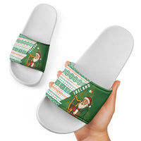 Ireland Christmas Slide Sandals with Celtic Harp Santa and Green Holiday Pattern - Wonder Print Shop