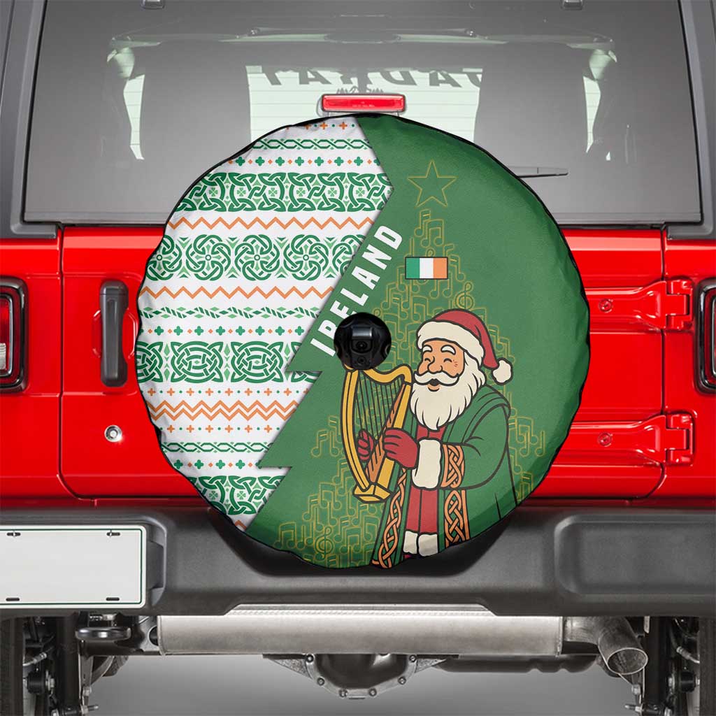 Ireland Christmas Spare Tire Cover with Celtic Harp Santa and Green Holiday Pattern - Wonder Print Shop