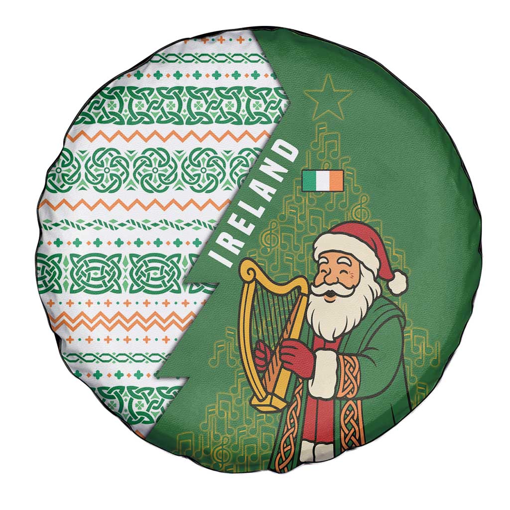 Ireland Christmas Spare Tire Cover with Celtic Harp Santa and Green Holiday Pattern - Wonder Print Shop