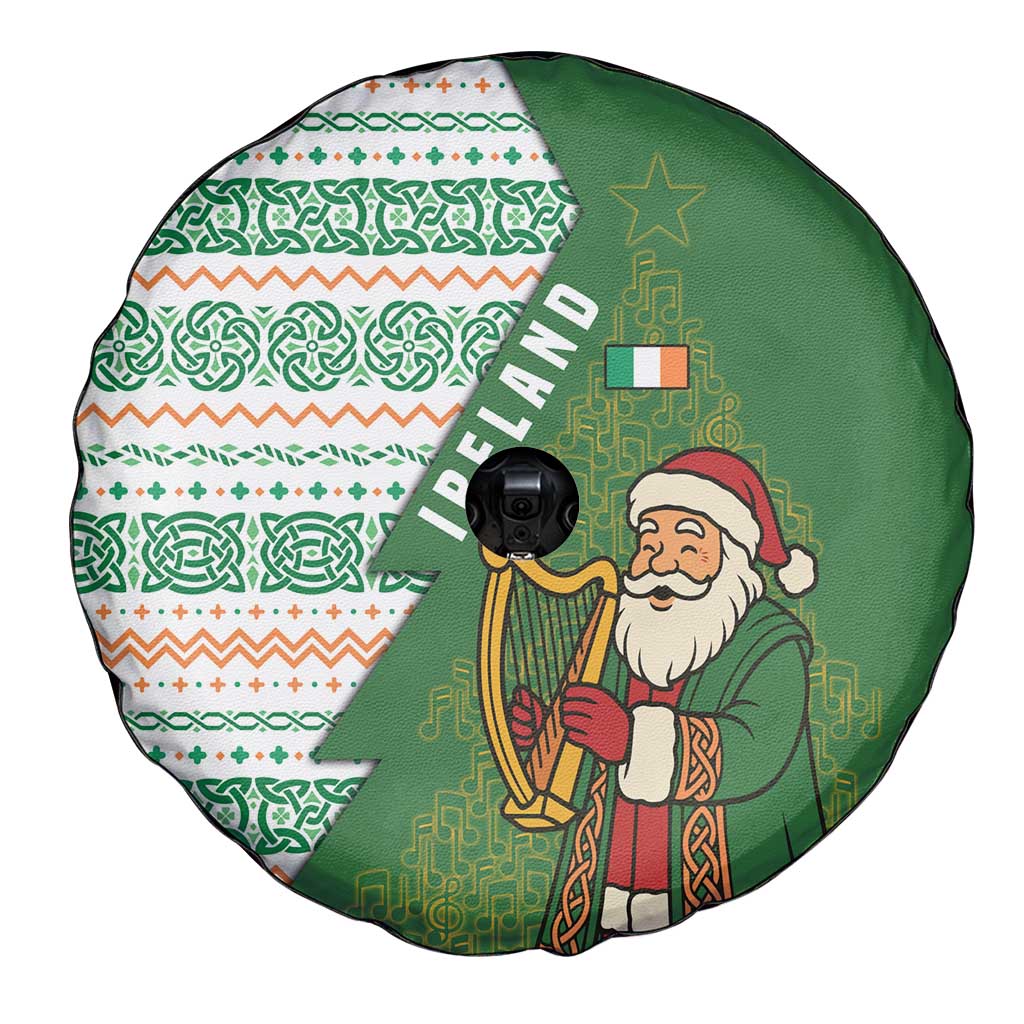 Ireland Christmas Spare Tire Cover with Celtic Harp Santa and Green Holiday Pattern - Wonder Print Shop