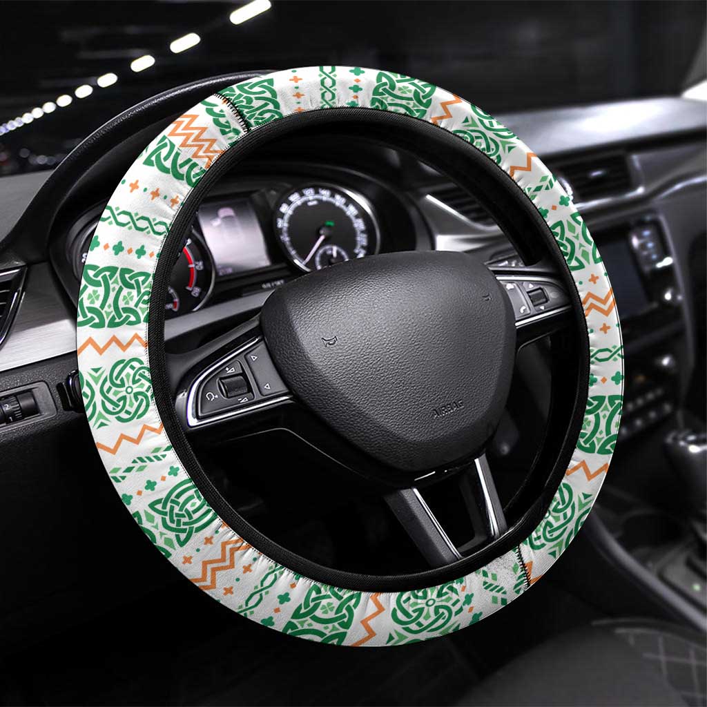 Ireland Christmas Steering Wheel Cover with Celtic Harp Santa and Green Holiday Pattern - Wonder Print Shop