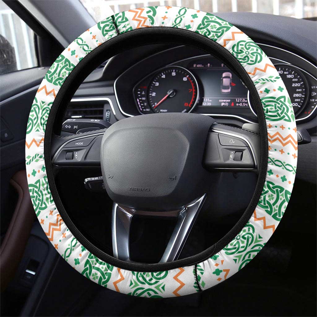 Ireland Christmas Steering Wheel Cover with Celtic Harp Santa and Green Holiday Pattern - Wonder Print Shop