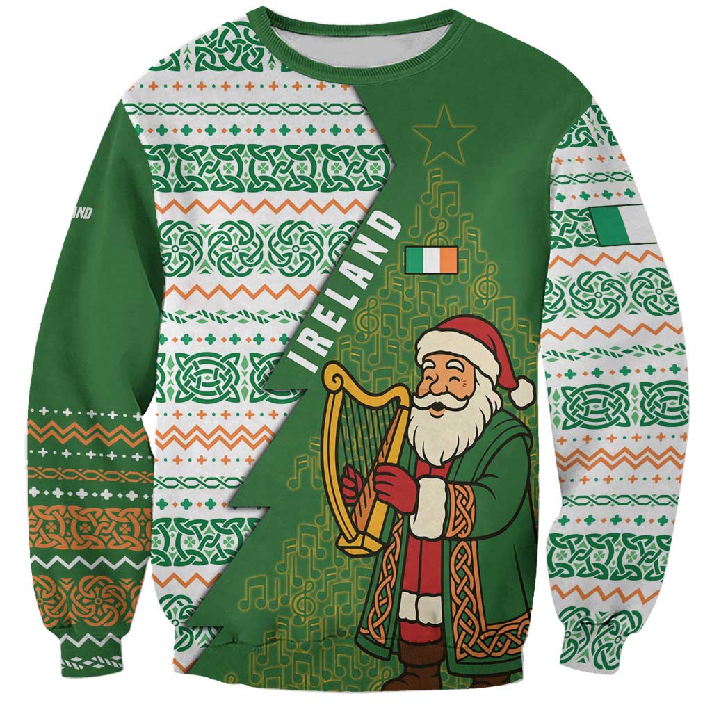 Ireland Christmas Sweatshirt with Celtic Harp Santa and Green Holiday Pattern - Wonder Print Shop