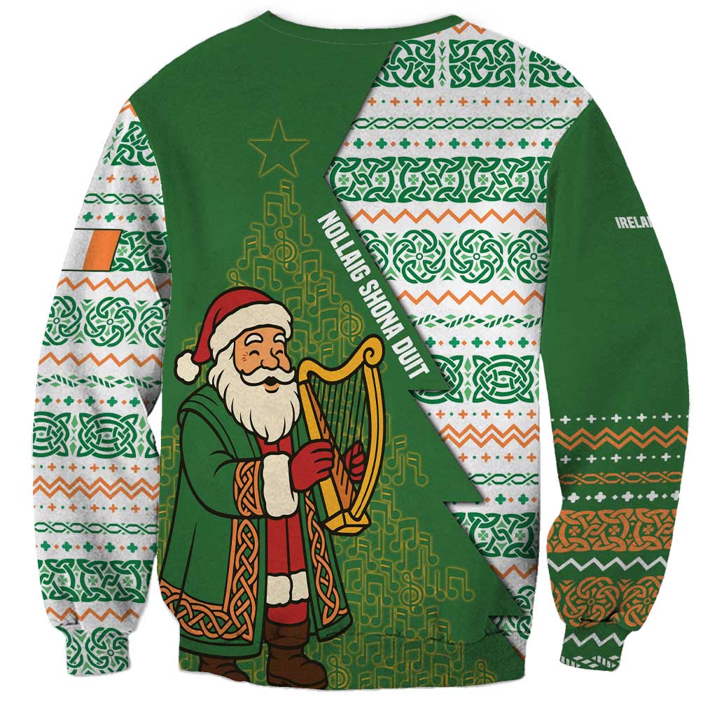 Ireland Christmas Sweatshirt with Celtic Harp Santa and Green Holiday Pattern - Wonder Print Shop