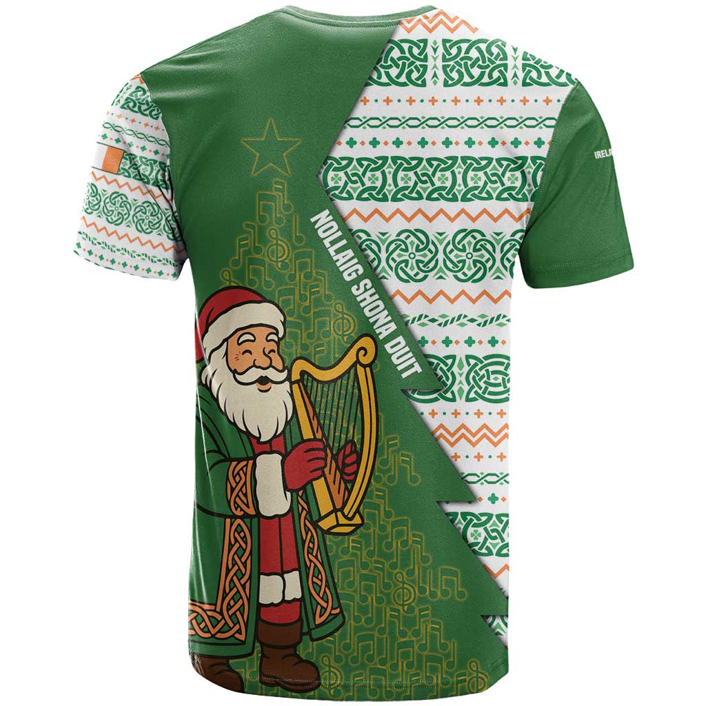 Ireland Christmas T Shirt with Celtic Harp Santa and Green Holiday Pattern - Wonder Print Shop