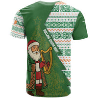 Ireland Christmas T Shirt with Celtic Harp Santa and Green Holiday Pattern - Wonder Print Shop
