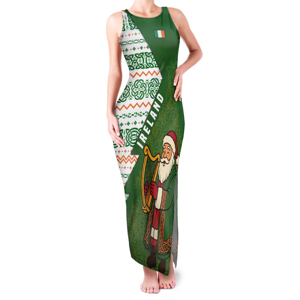 Ireland Christmas Tank Maxi Dress with Celtic Harp Santa and Green Holiday Pattern - Wonder Print Shop