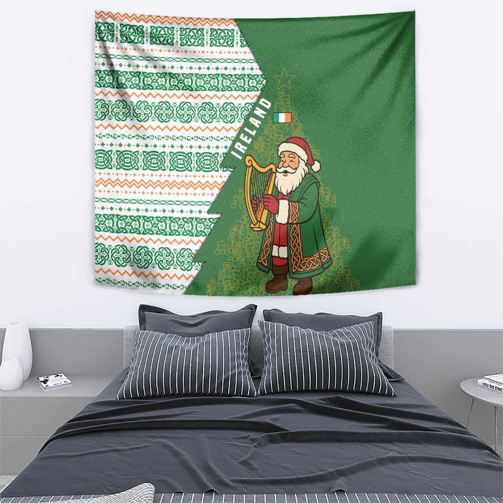 Ireland Christmas Tapestry with Celtic Harp Santa and Green Holiday Pattern - Wonder Print Shop