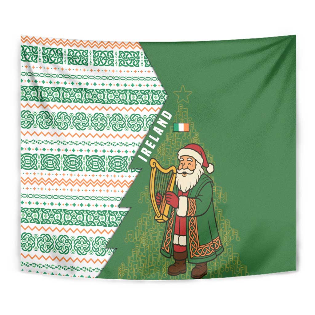 Ireland Christmas Tapestry with Celtic Harp Santa and Green Holiday Pattern - Wonder Print Shop