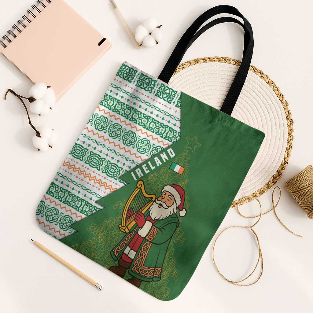 Ireland Christmas Tote Bag with Celtic Harp Santa and Green Holiday Pattern - Wonder Print Shop