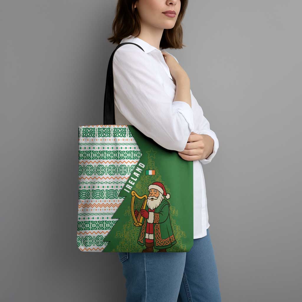 Ireland Christmas Tote Bag with Celtic Harp Santa and Green Holiday Pattern - Wonder Print Shop