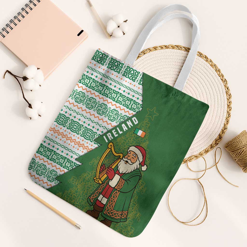 Ireland Christmas Tote Bag with Celtic Harp Santa and Green Holiday Pattern - Wonder Print Shop
