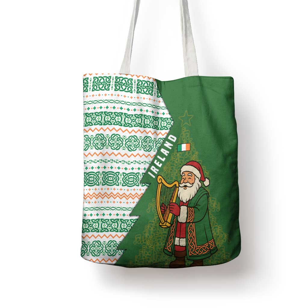 Ireland Christmas Tote Bag with Celtic Harp Santa and Green Holiday Pattern - Wonder Print Shop