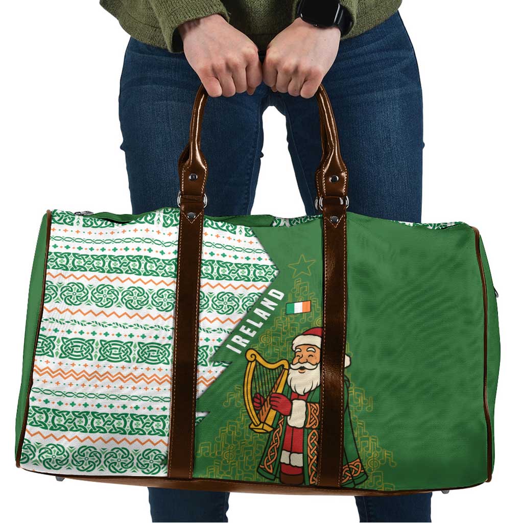 Ireland Christmas Travel Bag with Celtic Harp Santa and Green Holiday Pattern - Wonder Print Shop