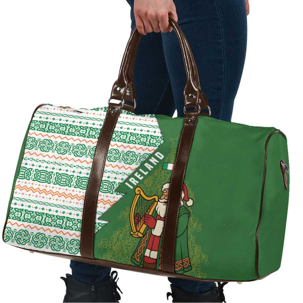 Ireland Christmas Travel Bag with Celtic Harp Santa and Green Holiday Pattern - Wonder Print Shop