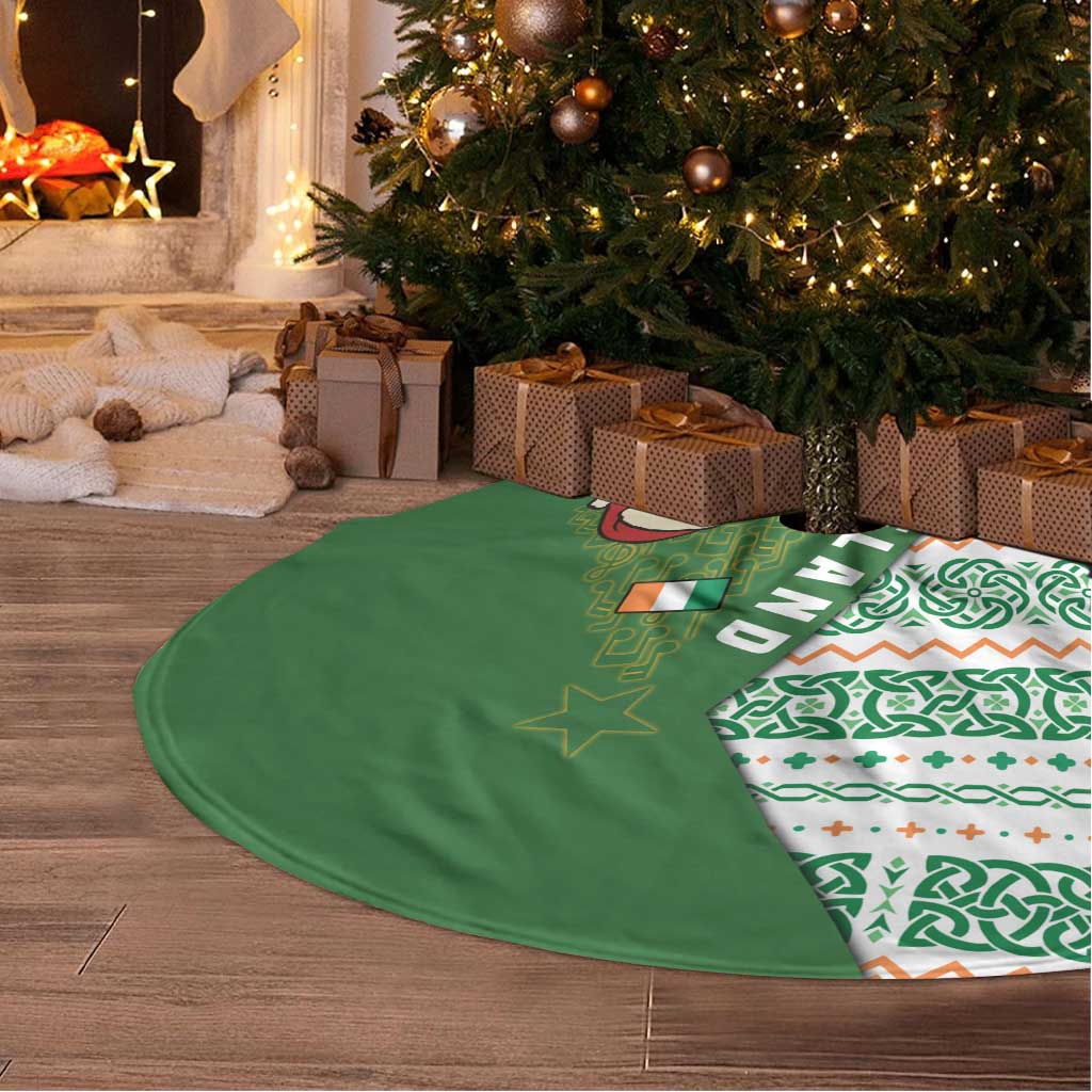 Ireland Christmas Tree Skirt with Celtic Harp Santa and Green Holiday Pattern - Wonder Print Shop